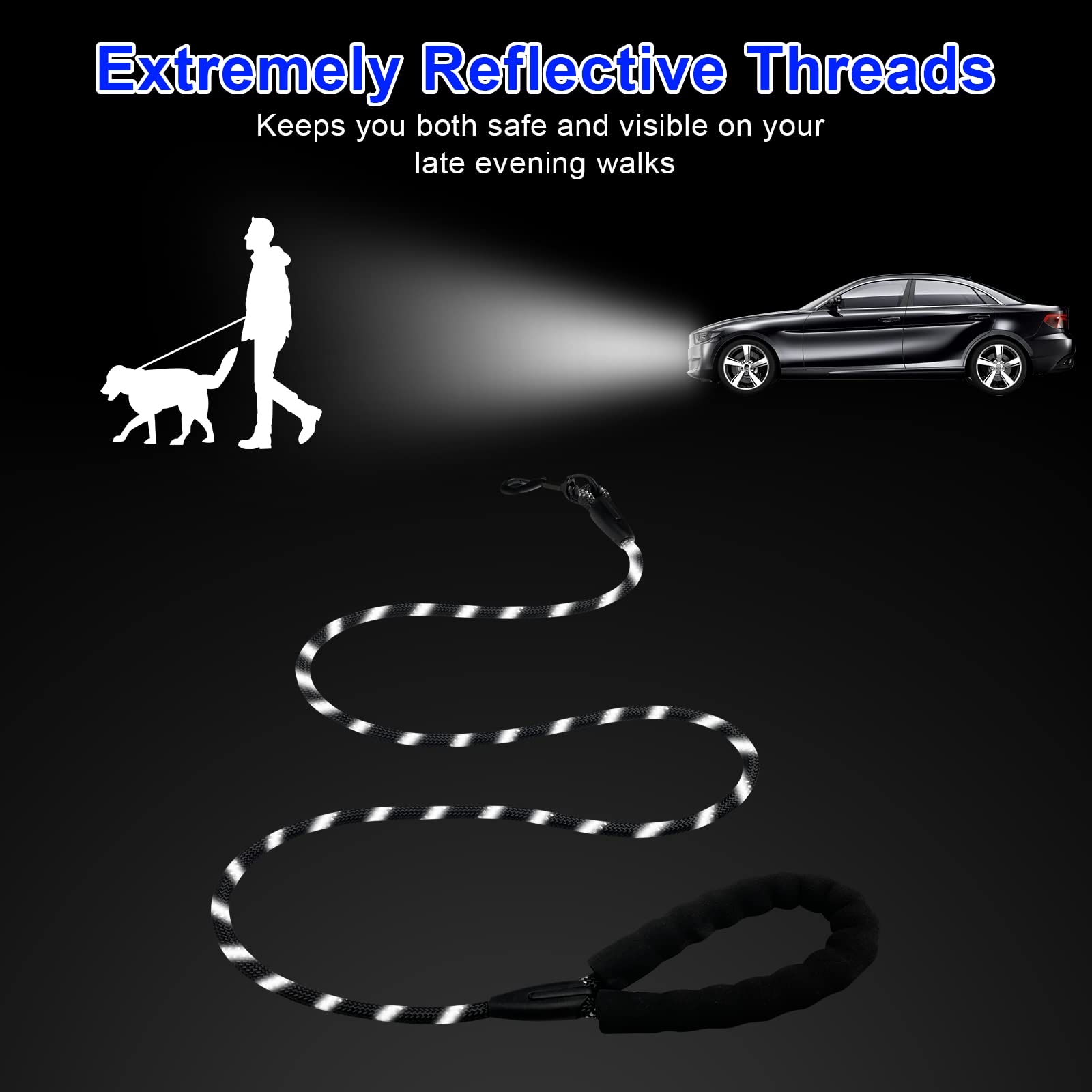 Beastron 5Ft Heavy Duty Dog Leash With Comfortable Padded Handle And Highly Reflective Threads For Medium And Large Dog’S, Black