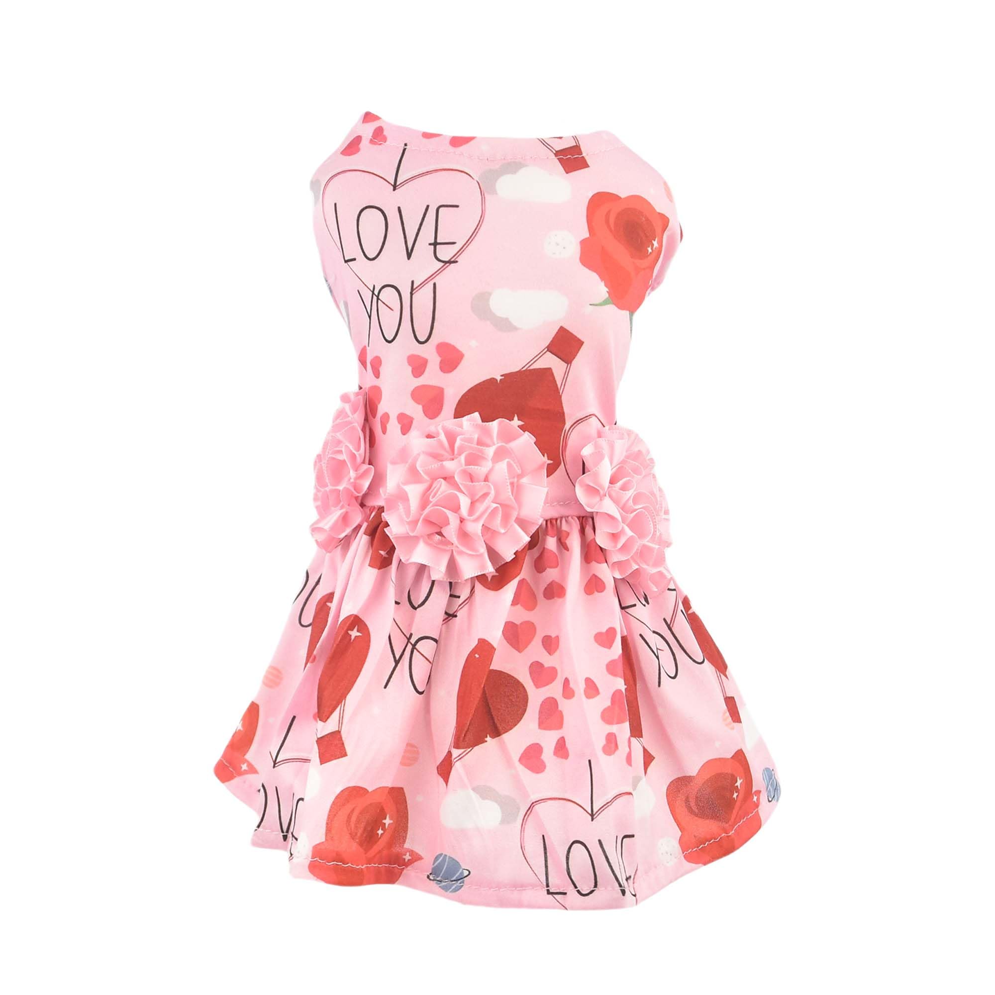 Muyaopet Pink Dog Dress Dog Pet Cat Valentines Clothes Outfit Flower Tutu Skirt Dresses For Small Dogs Cat Girl(I Love You, M)