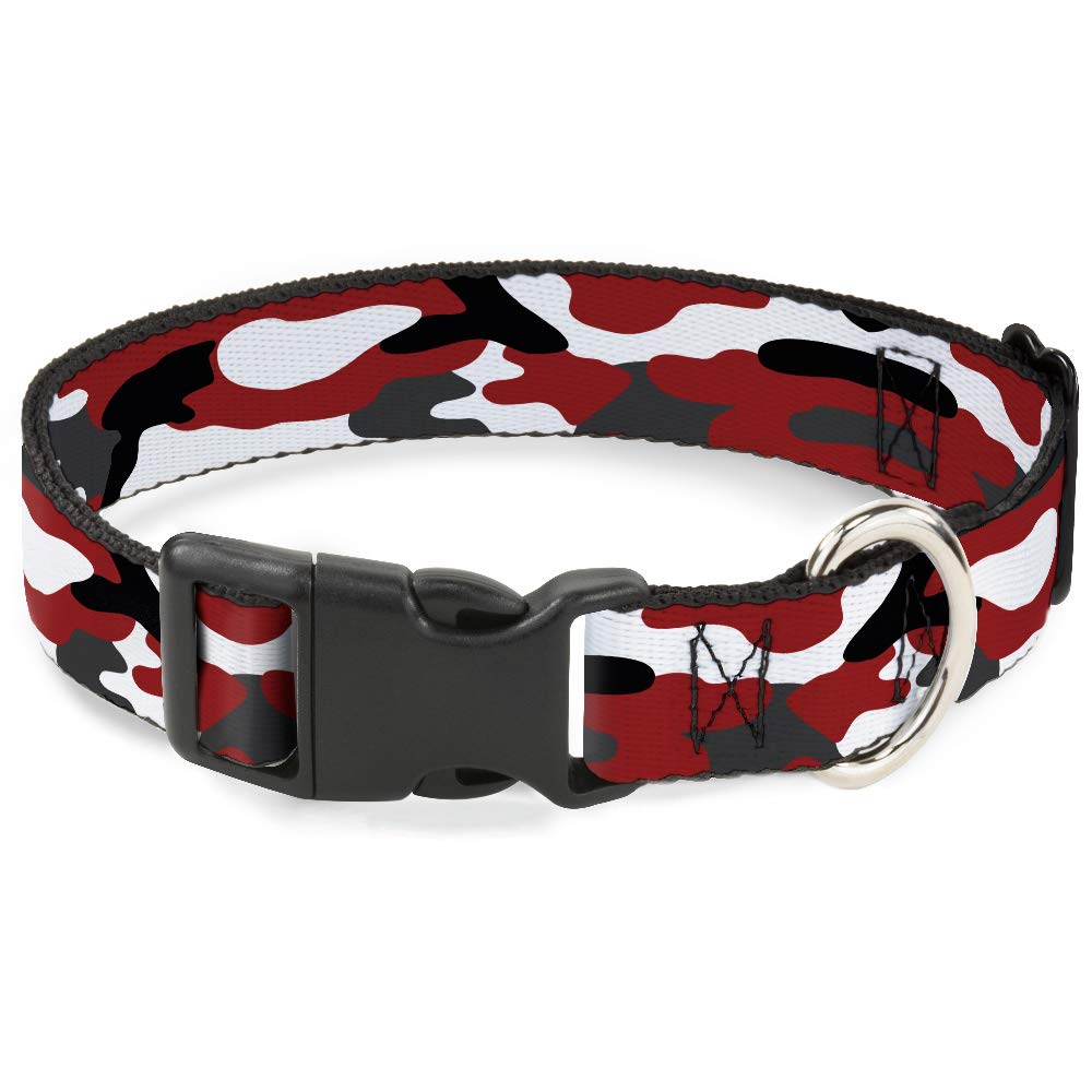 Buckle-Down Dog Collar Plastic Clip Camo Red Black Gray White 9 To 15 Inches 0.5 Inch Wide
