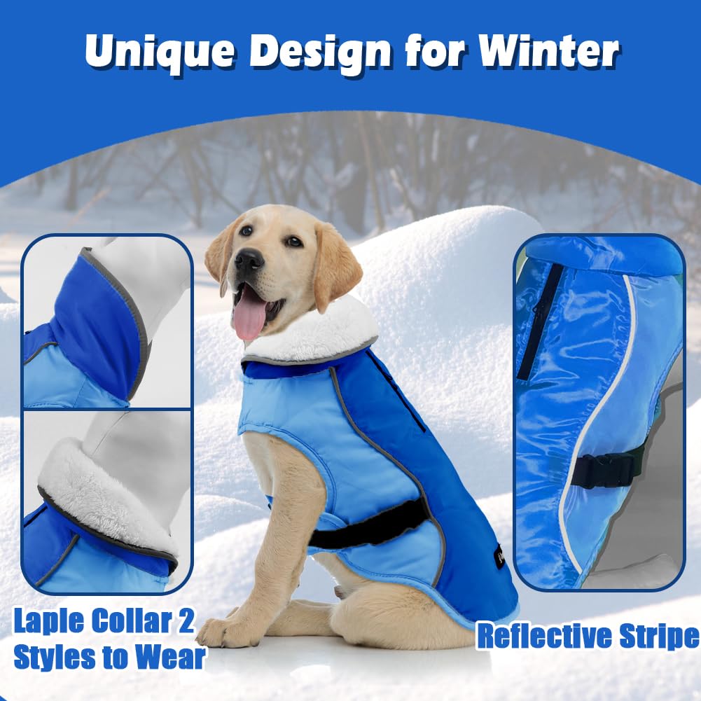 EMUST Dog Jacket Winter, Cozy Windproof Dog Jacket for Cold Weather, Solid Color Dog Vests for Winter for Medium Dogs, New Blue,
