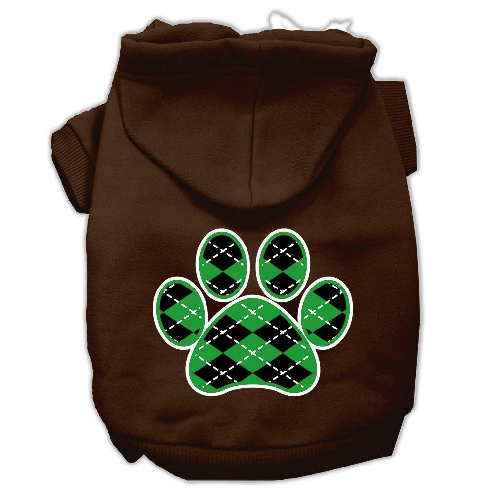 Pet Dog & Cat Hoodie Screen Printed, 'Green Argyle Paw' Brown 3Xl (25-35 Lbs.)