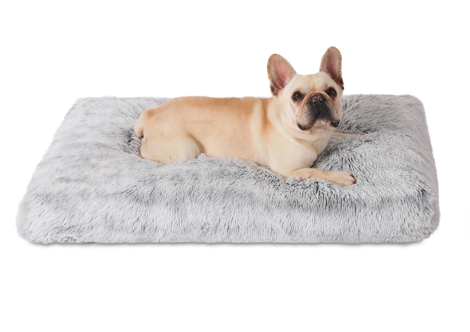 Bedfolks Plush Dog Crate Bed, Washable Cover, Faux Fur Dog Kennel Pad - 35'X23', Grey