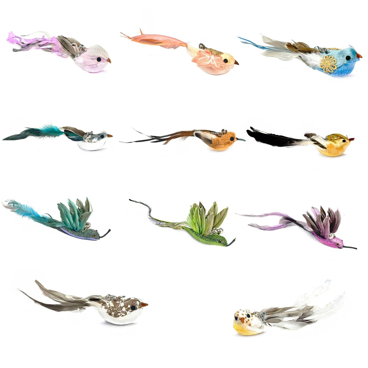 11 Pcs Realistic Bird Cat Wand Replacement Toys-Handcrafted Feather Toys For Interactive Play, Ideal For Cat Wands & Home D  Cor