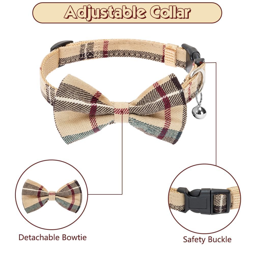 Bingpet Dog Harness Collar Leash Set,Adjustable No Pull Escape Proof Small Dog Harness,Classic Plaid Puppy Harness And Leash Set For Small Medium Large Dogs Training Easy Walk Running(Beige,S)