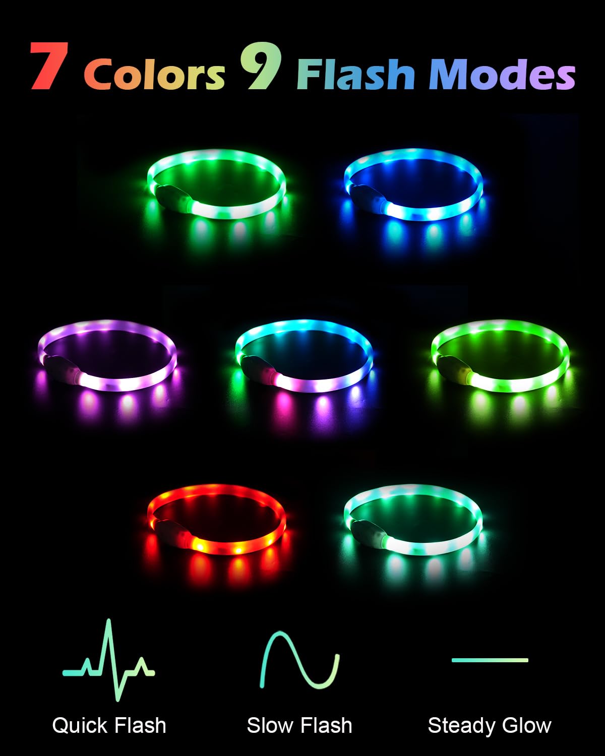 Joytale Light Up Dog Collar, Rainproof LED Dog Collar Rechargeable, 9 Flashing Modes, Glow Collars for Night Walking, Cuttable S