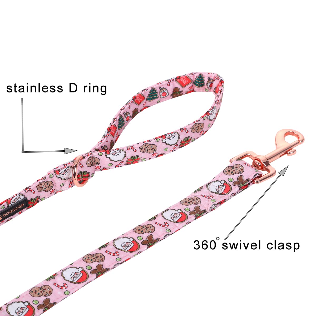 Dogwong Christmas Dog Leash - Pink Santa Claus Cotton Leash For Small To Large Dogs
