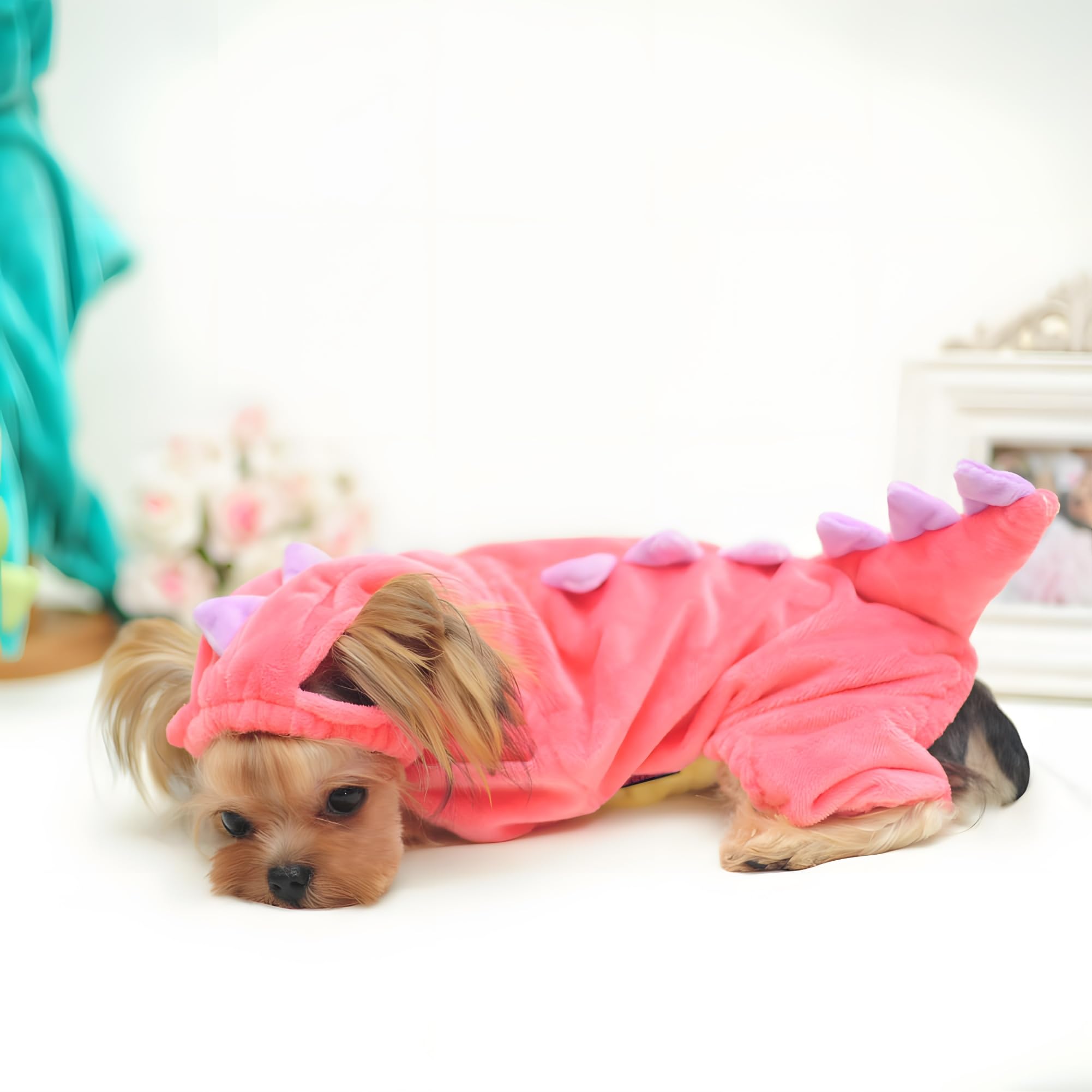 Delifur Dinosaur Dog Halloween Costume Pet Dino Hoodie For Small Dogs Cats (2Xl, Pink)