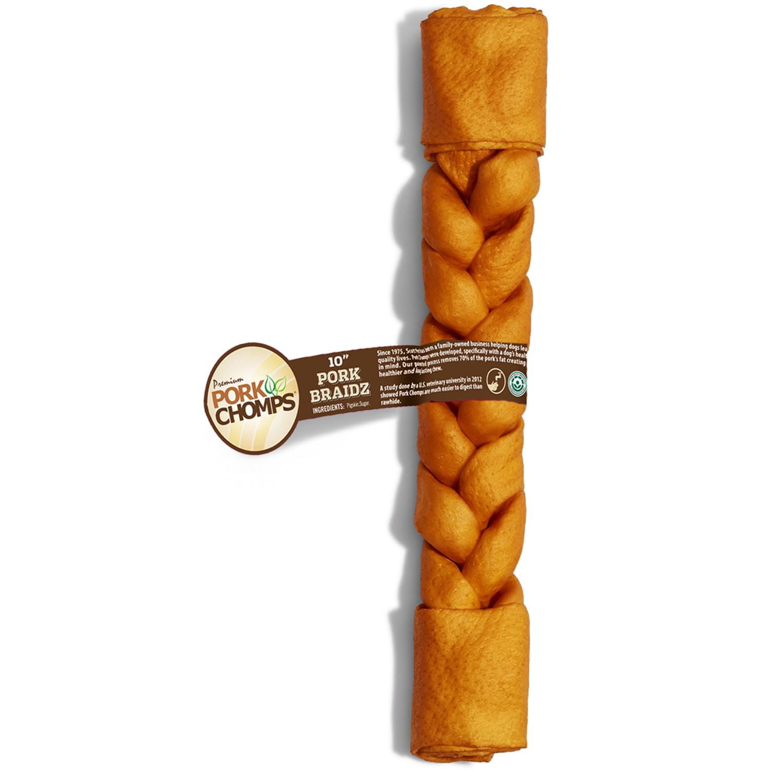 Pork Chomps Roasted Pork Skin Dog Chew, 10-inch Braid, 1 Count