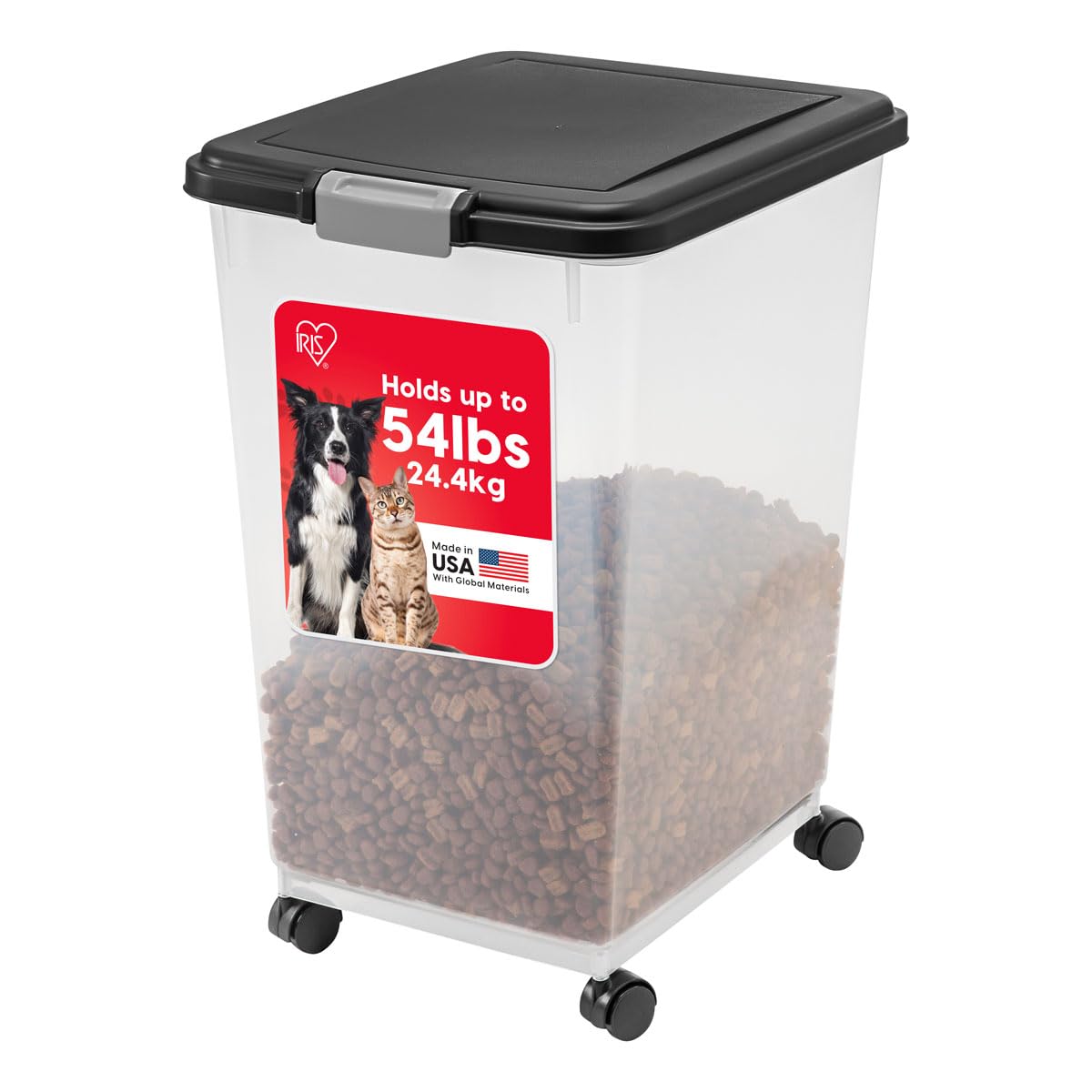 IRIS USA Dog Food Storage Container, Up to 54 Pounds, Attachable Wheels, For Dog Cat Bird and Other Pet Food Storage Bin, Keep F