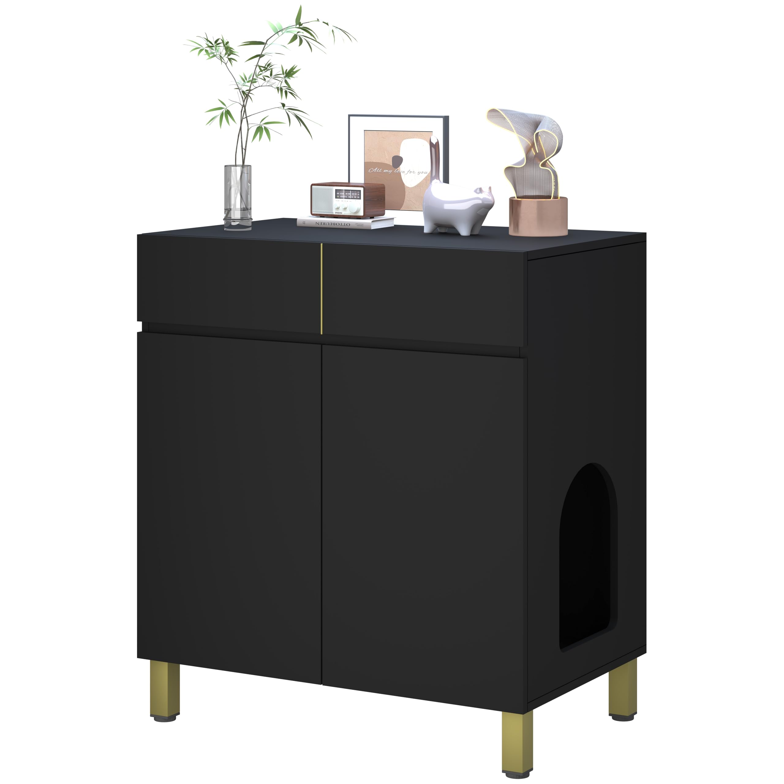 Amunrbrek Large/Tall Litter Box Enclosure, Modern Wooden Litter Box Furniture for XL Litterbox with Drawer as Sideboard Cabinet 