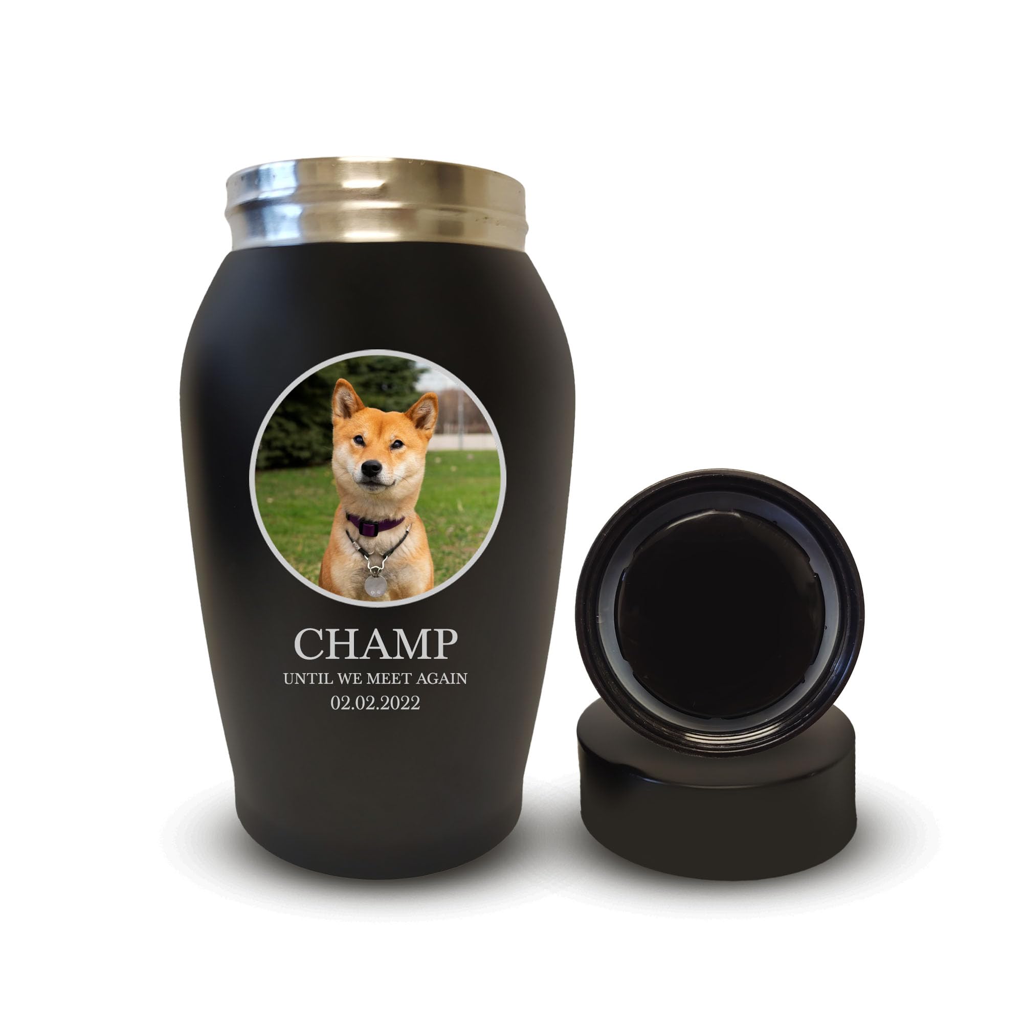 Personalized Custom Photo Dog Urn Engraved Dog Name And Date Stainless Steel Cremation Urns For Dogs Ashes With Pet Photo | Up T