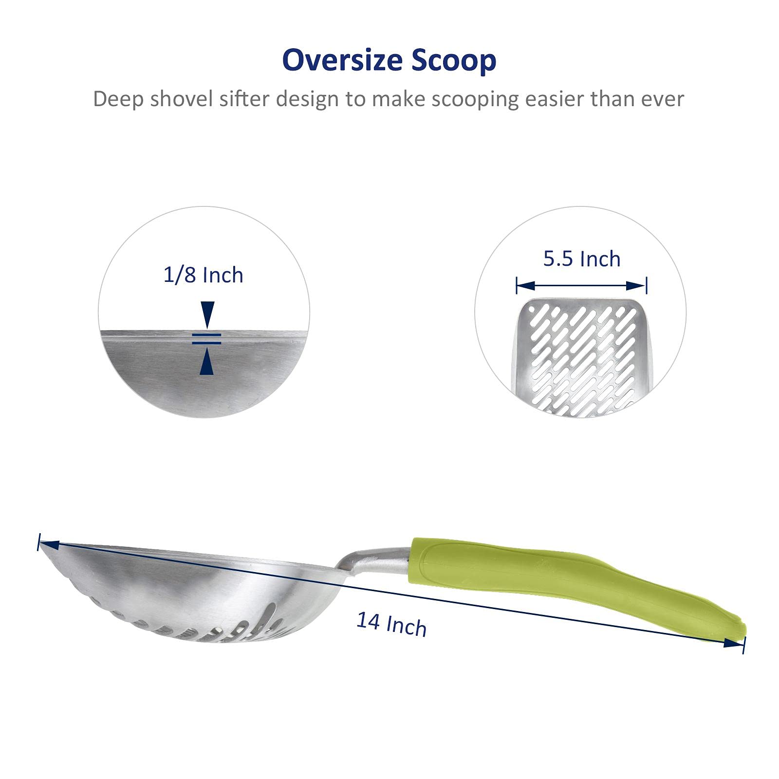 Wepet Cat Litter Scoop, Aluminum Alloy Sifter, Kitty Metal Scooper, Deep Shovel, Long Handle, Poop Sifting, Kitten Pooper Lifter, For Litter Box, Irregularly Aluminum With Turkish Blue Handle