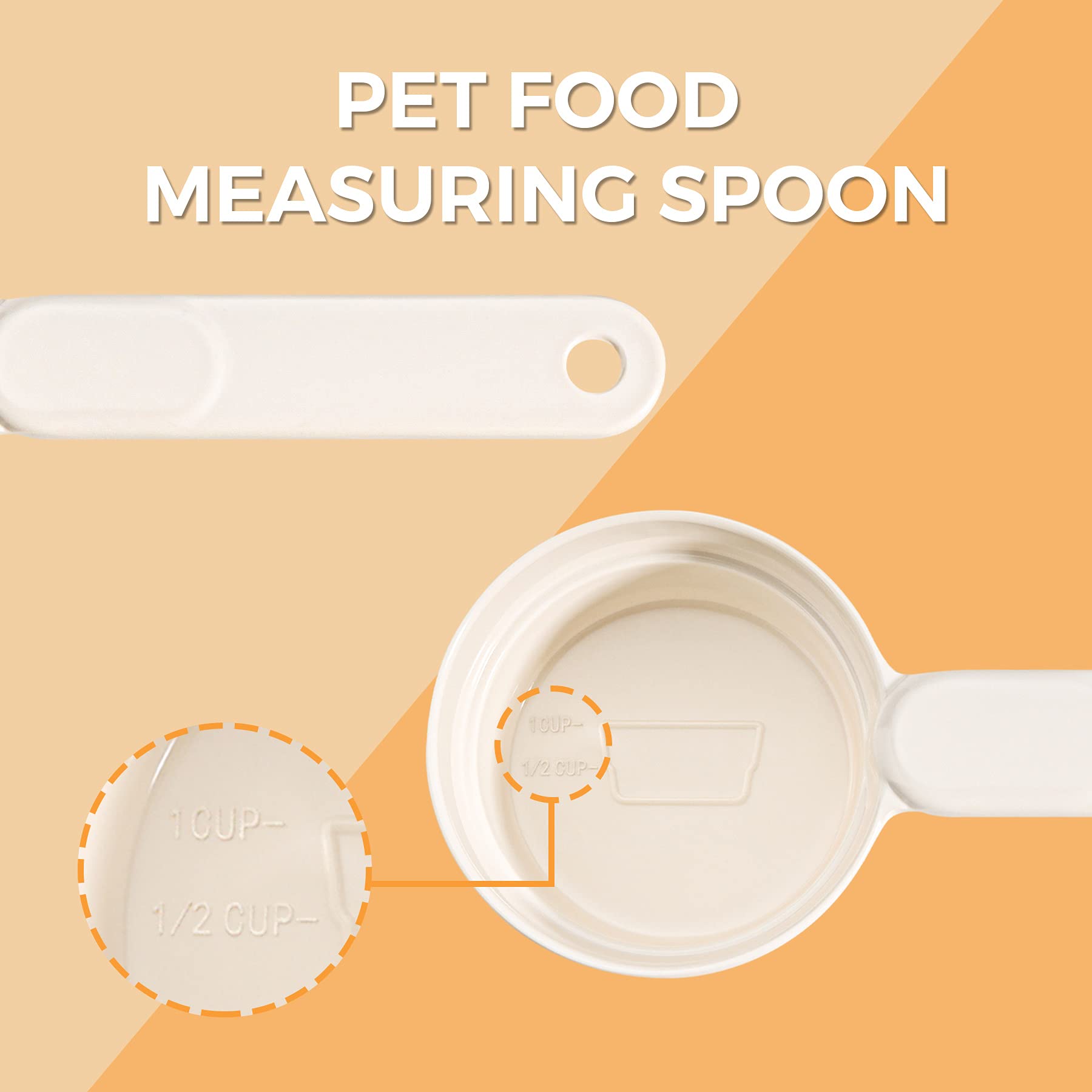 MSBC Melamine Pet Food Scoop, Cat Food Measuring Cups, Comfortable Long Handle Scoop for Dog, Cat, Ferret and Rabbit Food, 1 Cup