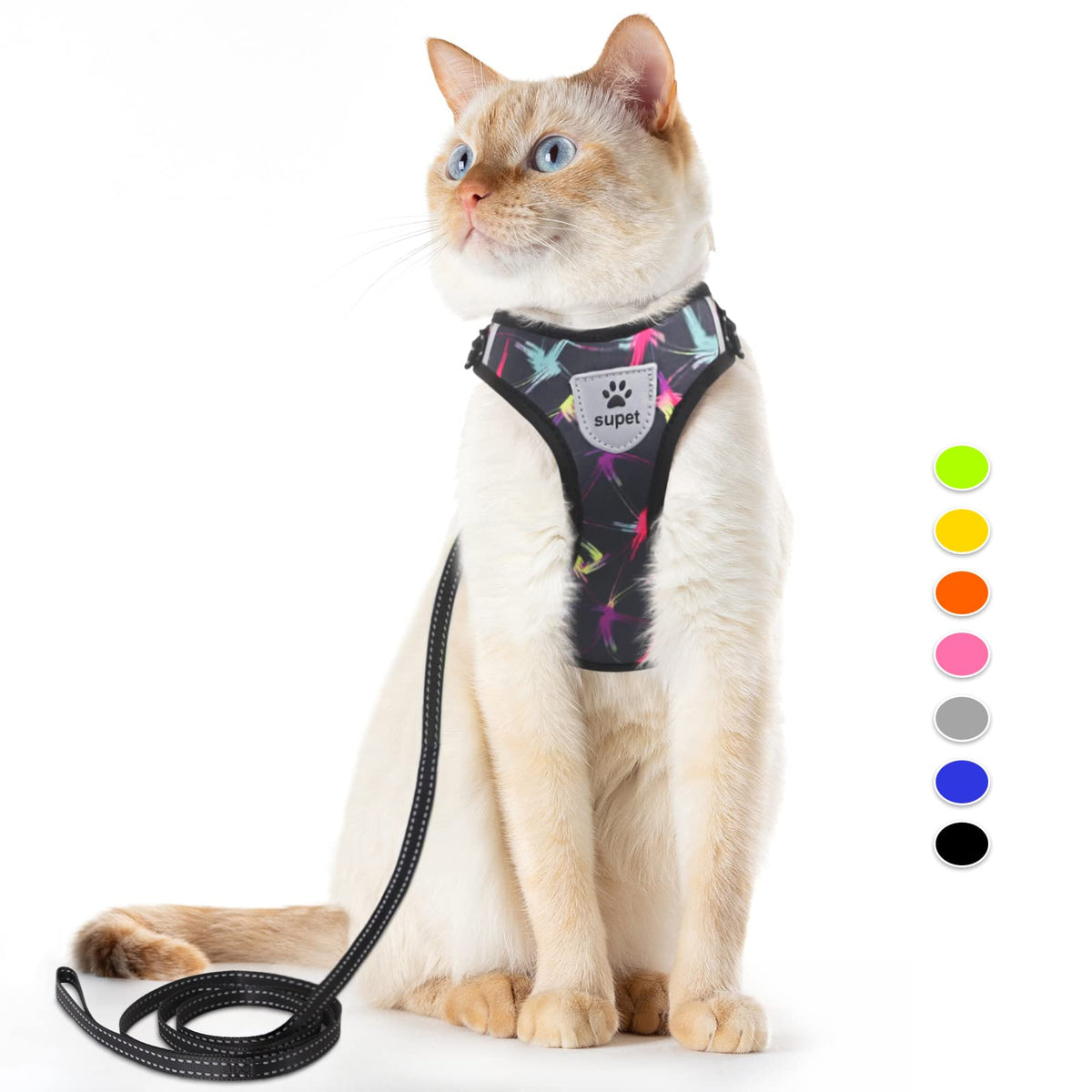 Supet Cat Harness And Leash Set Stylish Escape Proof Cat Vest Harness Adjustable Breathable Pet Harness With Reflective Trim Step-In Cat Leash And Harness For Cats Puppies S(Chest:9.6-15.7'' Black