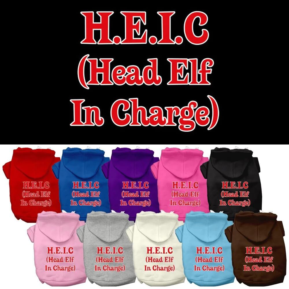 Christmas Pet Dog & Cat Hoodie Screen Printed, Head Elf in Charge Red LG (10-14 lbs.)