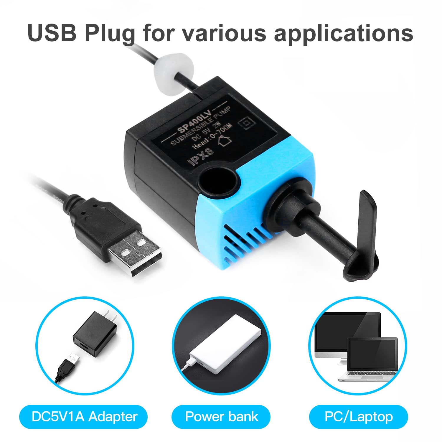 Sanklev Sp-400Lv Cat And Dog Water Fountain Pump With Grommet,Usb Replacement Pump For Original Mini Pet Fountain Black & Blue