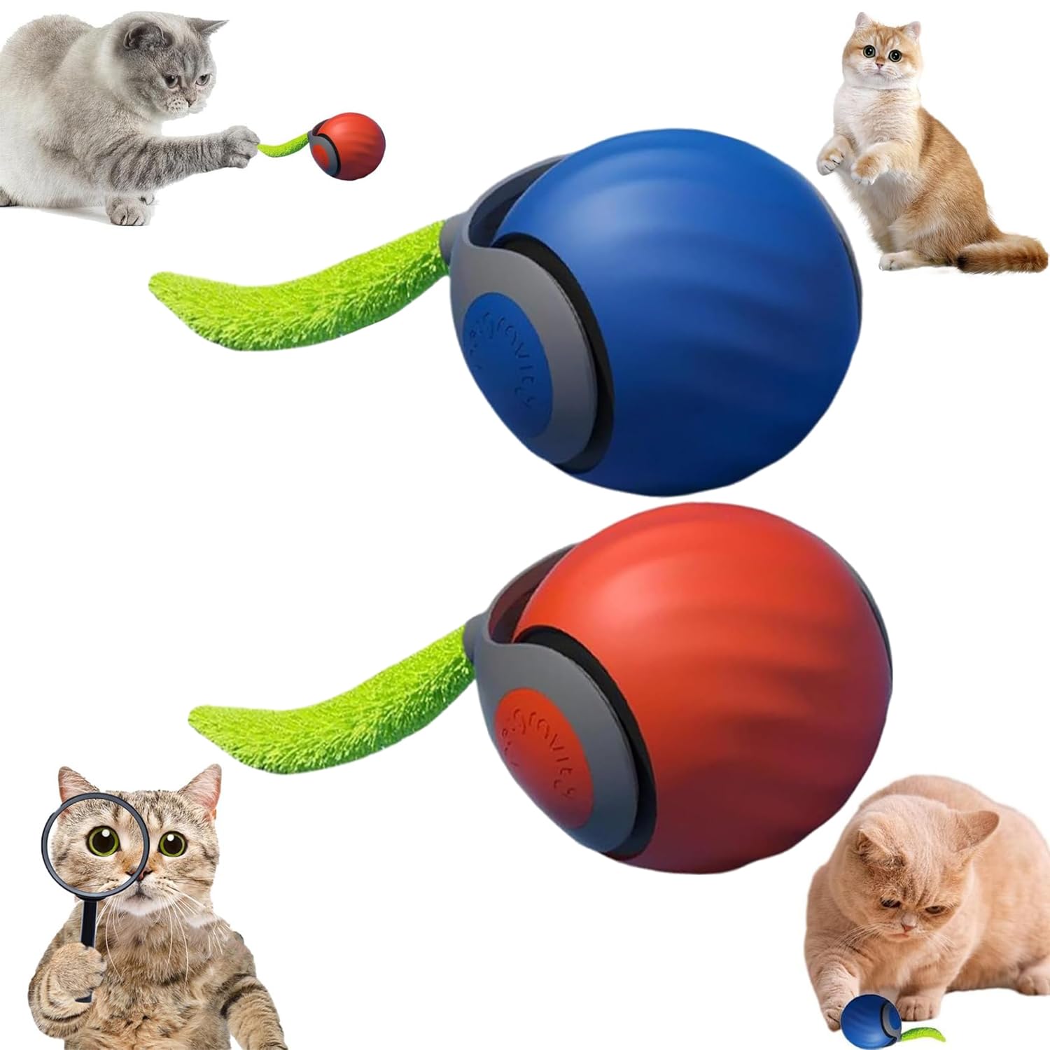 Fxbuaf Speedy Tail 2.0, Automatic Moving Cat Toy Ball With Tail, Smart Interactive Cat Toy Ball, Two Speed Adjustment(Orange + B