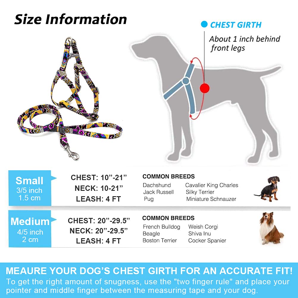 Petsyards Dog Harness And Leash Set, No Pull Step In Basic Halter Harness For Medium, Small Breed Dogs Cats Pixel Purple M