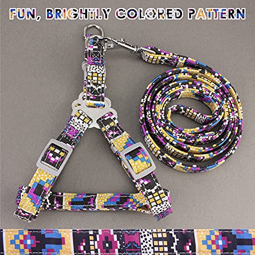 Petsyards Dog Harness And Leash Set, No Pull Step In Basic Halter Harness For Medium, Small Breed Dogs Cats Pixel Purple M