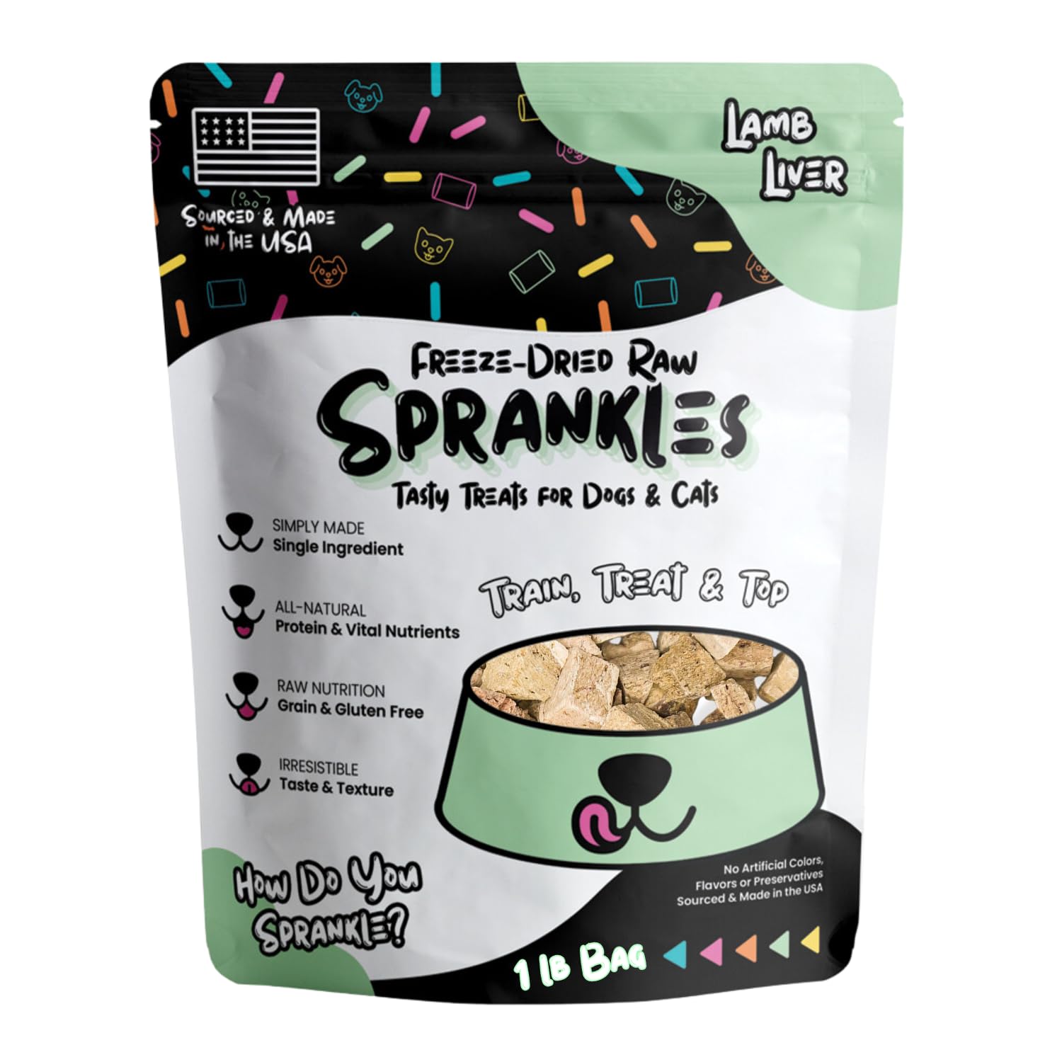 SPRANKLES Freeze Dried Lamb Liver Treats for Cats & Dogs - 1LB Big Bag Single Ingredient All Natural Grain-Free, High Protein, M