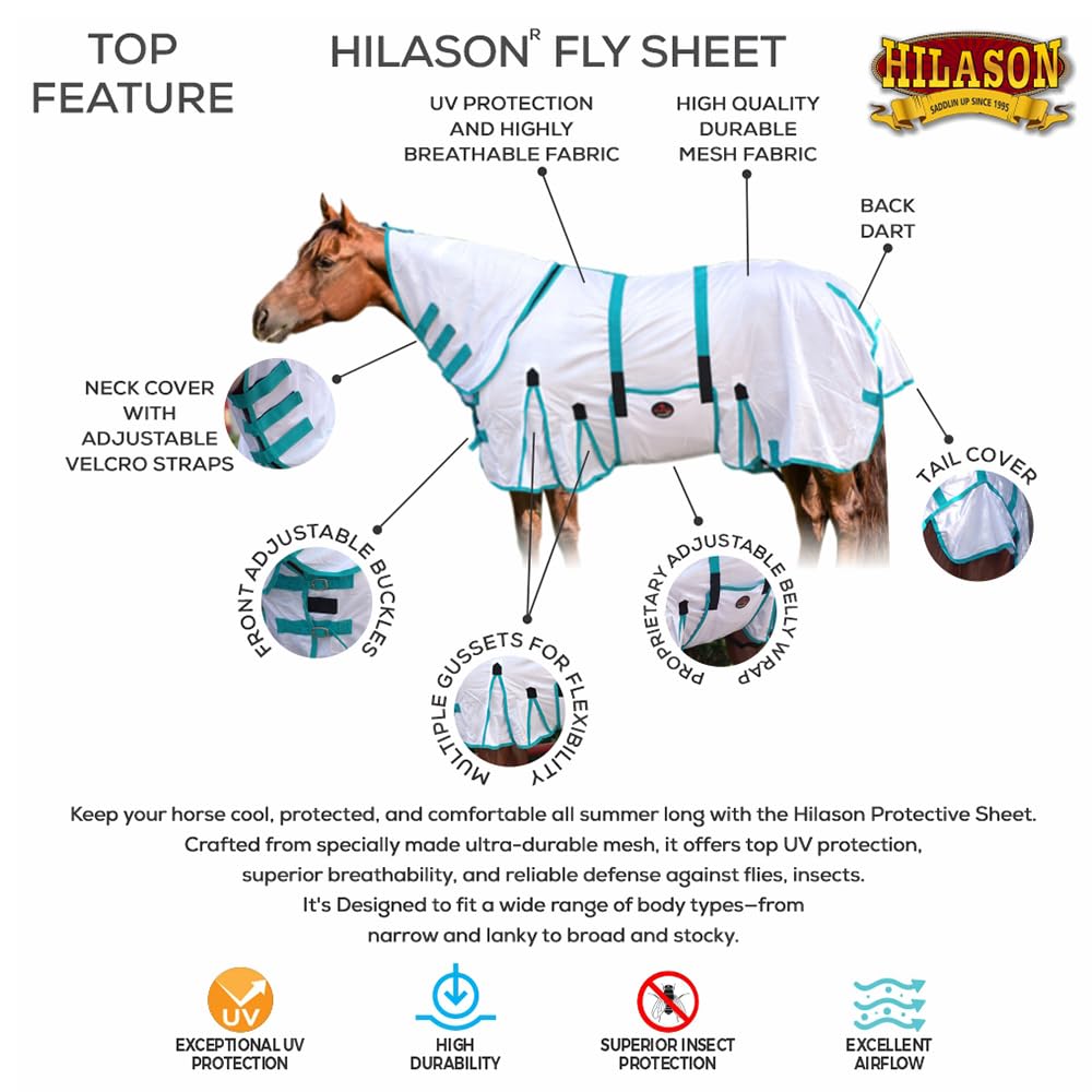 Hilason Horse Fly Sheet - Summer Spring Uv Protection Mesh Bug Mosquito Flysheet For Horses | Mosquito Horse Fly-Sheet