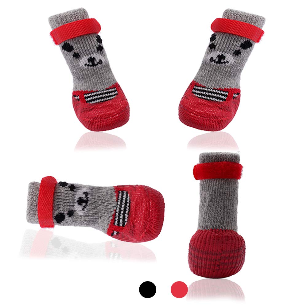 Ablepet Dog Boots Waterproof Shoes Breathable Socks, With Anti-Slip Sole And Adjustable Magic Tape All Weather Protect Paws Only Fit For Small Dog(4Pcs)(Red, S)