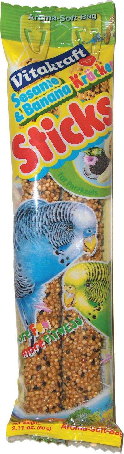 Vitakraft Crunch Sticks Parakeet Treat - Pet Bird Treat Toy - Long-Lasting Chewing Fun (Sesame & Banana)