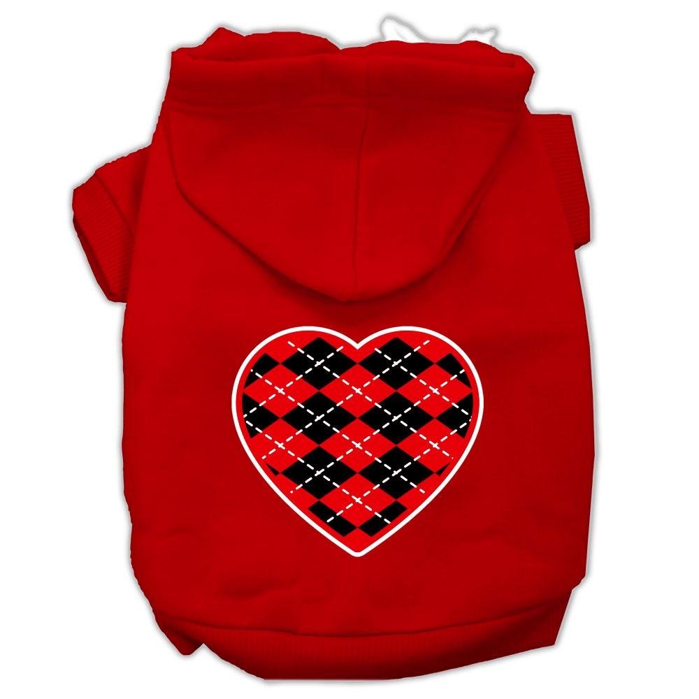 Pet Dog & Cat Hoodie Screen Printed, 'Red Argyle Heart' Red Xs (0-3 Lbs.)