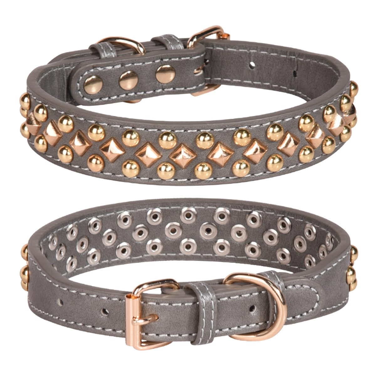 haoyueer Spiked Dog Collar Soft Pu Leather Mushrooms Rivet Spike Studded Puppy Adjustable Pet Collars for Small Breeds (M, Grey3