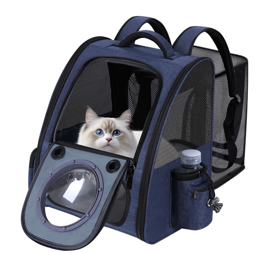 Bubble Cat Backpack Carrier, Expandable Cat Carrier Backpack,Breathable Pet Backpack for Medium Cat,Kitten and Small Puppy, Larg