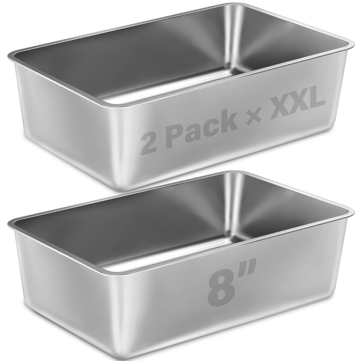 Nyutu Stainless Steel Litter Box 2 Pack, 23.6X15.8X8 Inch(Deep) Stainless Steel Cat Litterbox Xxl With High Sides, Non Stick No 