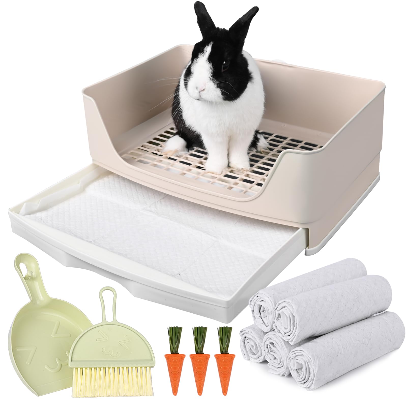Yuoaes Large Rabbit Litter Box Bunny Potty Training Corner Litter Pan with Drawer Comes with Liners Rabbit Pee Pads, Small Anima