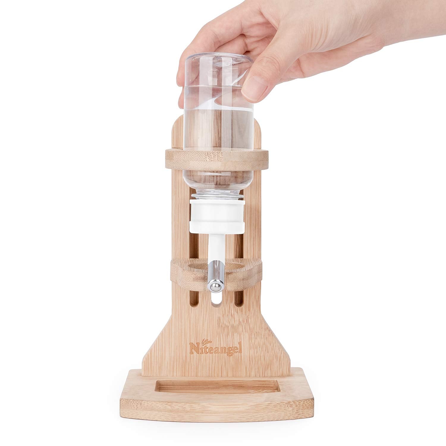Niteangel White Water Bottle with Stand for Syrian Dwarf Hamsters, Gerbils, Mice, Rats & Degus - Small Pet Rodent Accessory