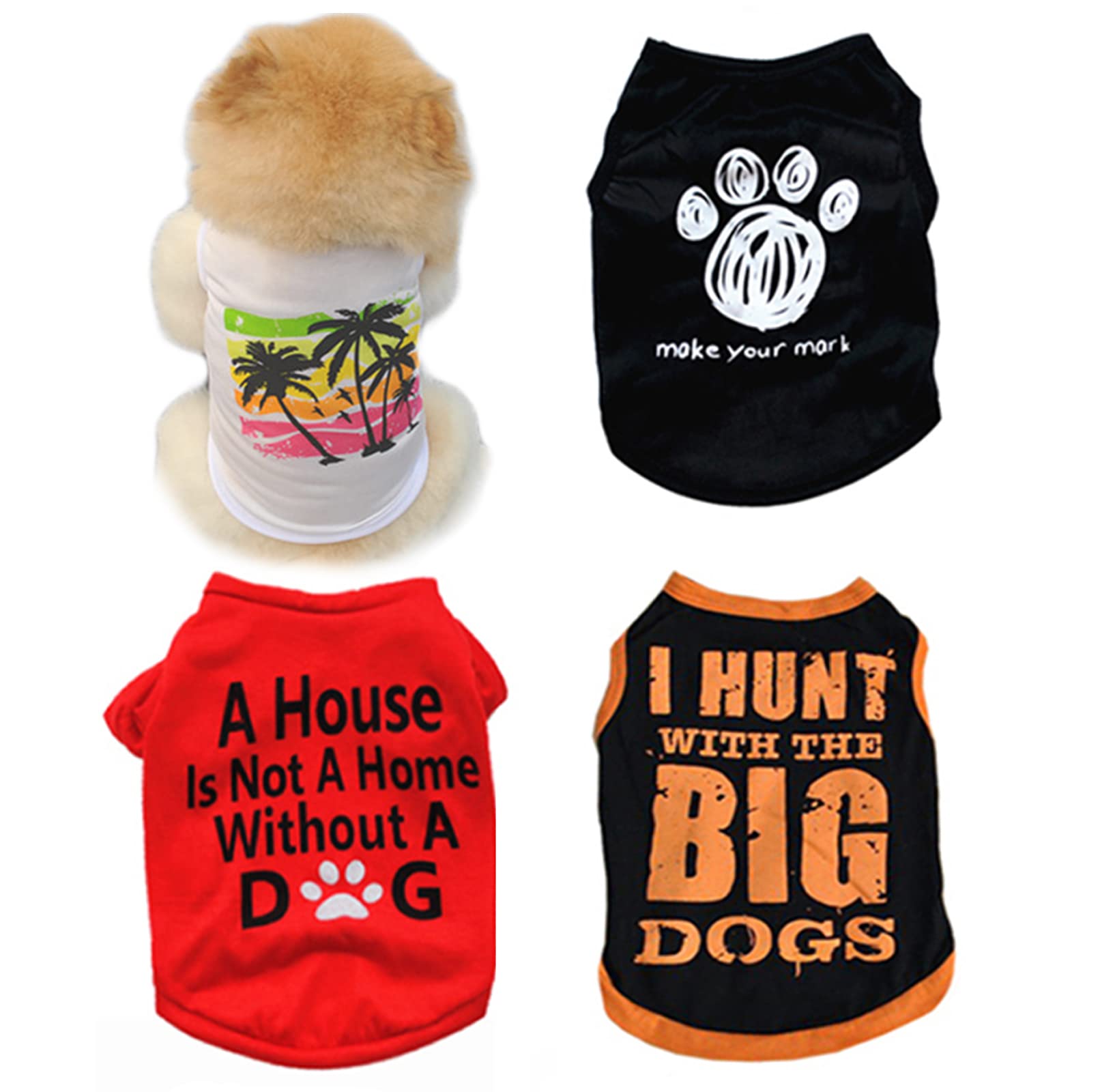 4Pcs Dog Clothes Small Dogs Boy Girl Pet Puppy Tshirts Chihuahua Yorkies Clothes Boy Summer Vest Pet Outfits Dog Cats Shirt Apparel Accessories Small Dogs
