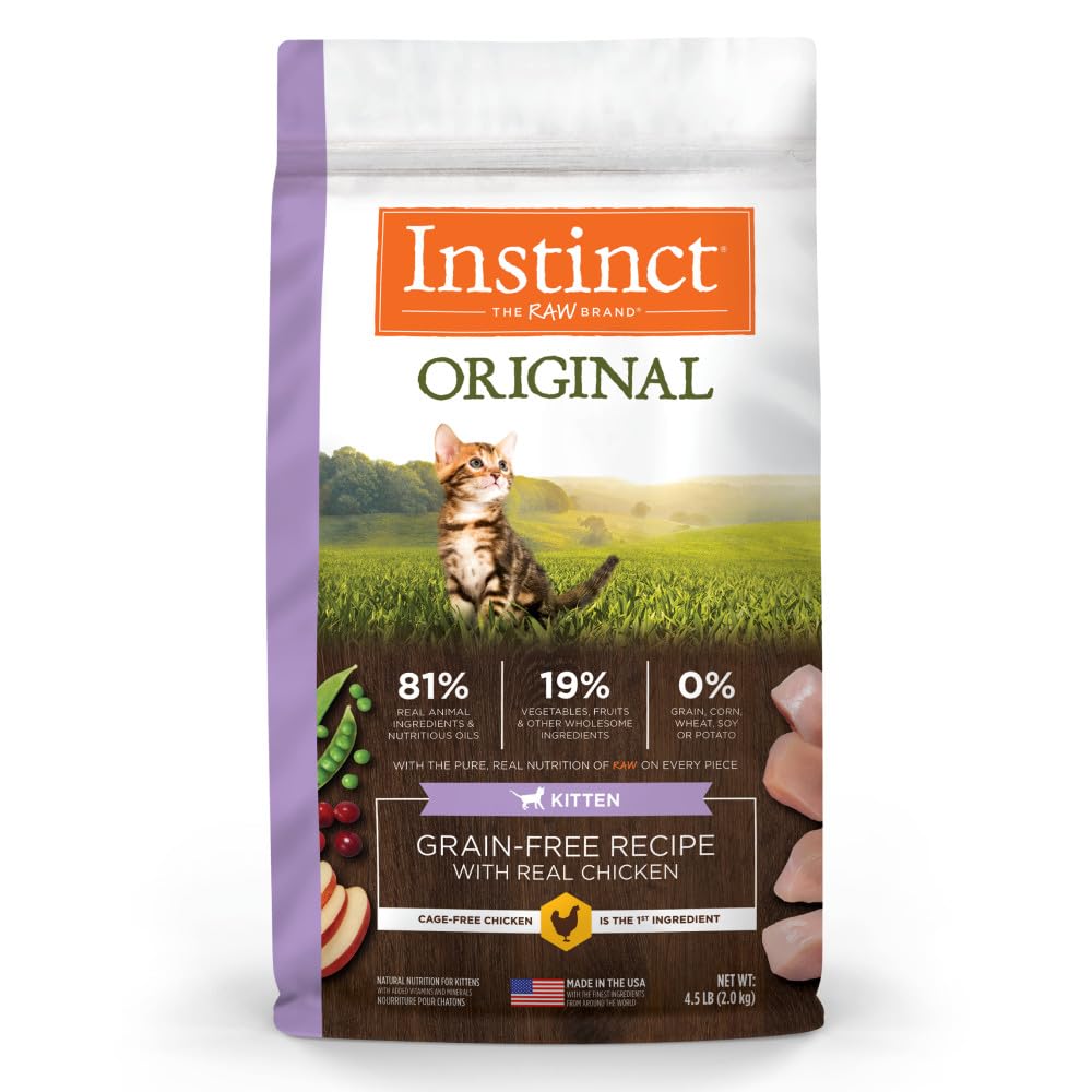 Instinct Original Kitten Dry Cat Food, Raw Coated Kibble, High Protein, Grain Free Recipe - Real Chicken, 4.5 lb. Bag