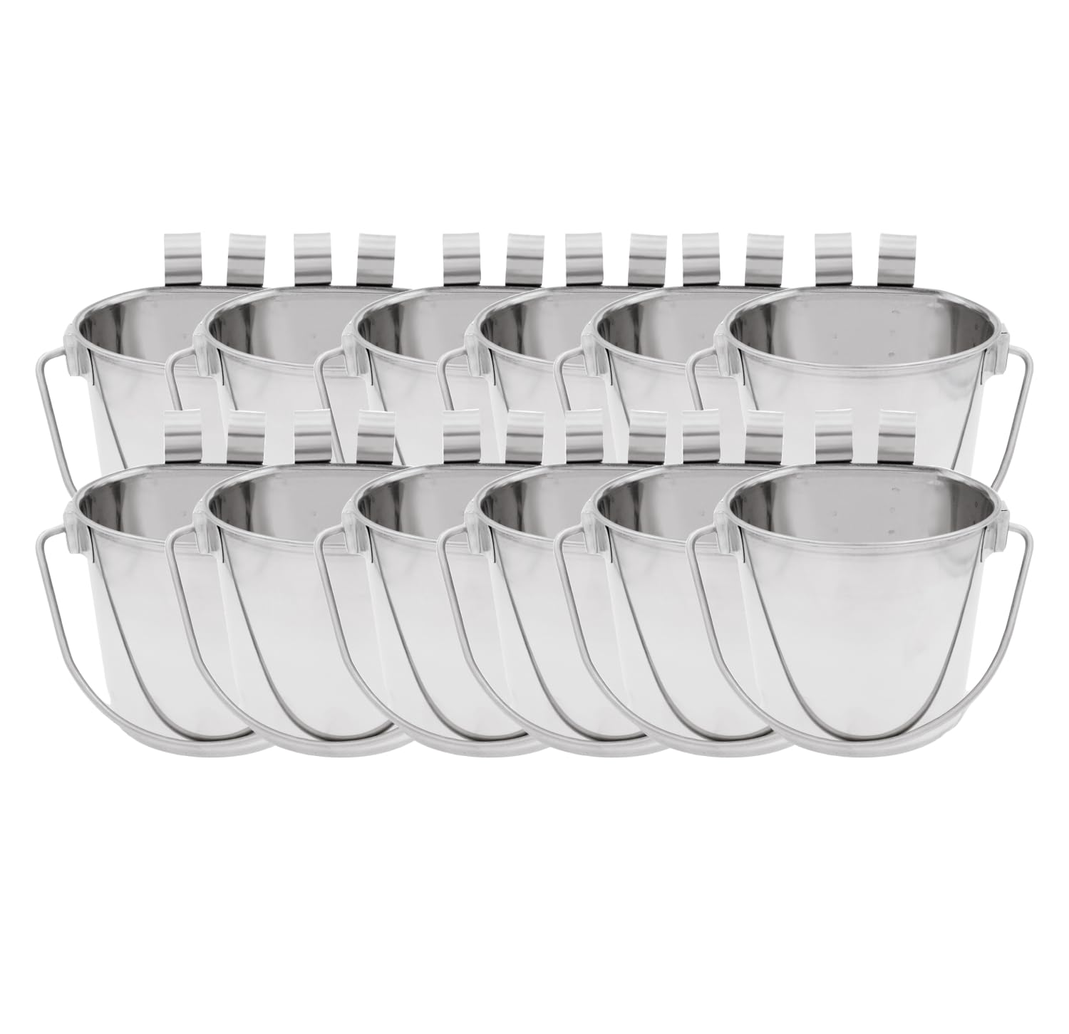 Fuzzy Puppy Flat Sided Pail with Dual Hooks, Snugly Fit On Dog, Cat and Critter Crates & Cages, Heavy Duty Stainless Steel | 9 Q