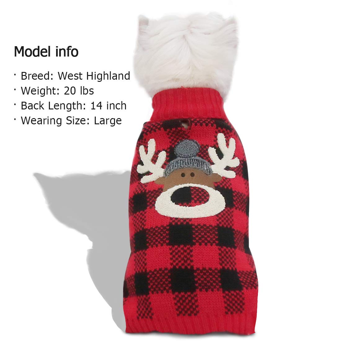 Kyeese Christmas Dogs Sweaters Reindeer Small Dog Sweaters Red Buffalo Check With Leash Hole Pet Sweater Pet Clothes,M