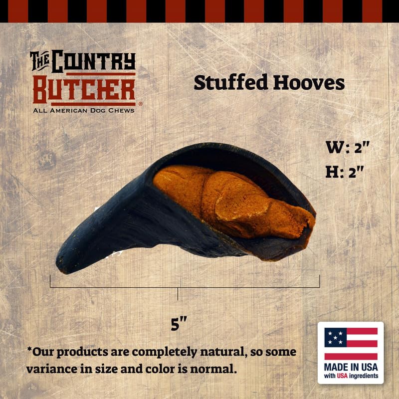 THE COUNTRY BUTCHER Cow Hooves Dog Treats, Natural Stuffed Chew Toy, 10 Count, Rawhide Free, Soft to Aggressive Chewers