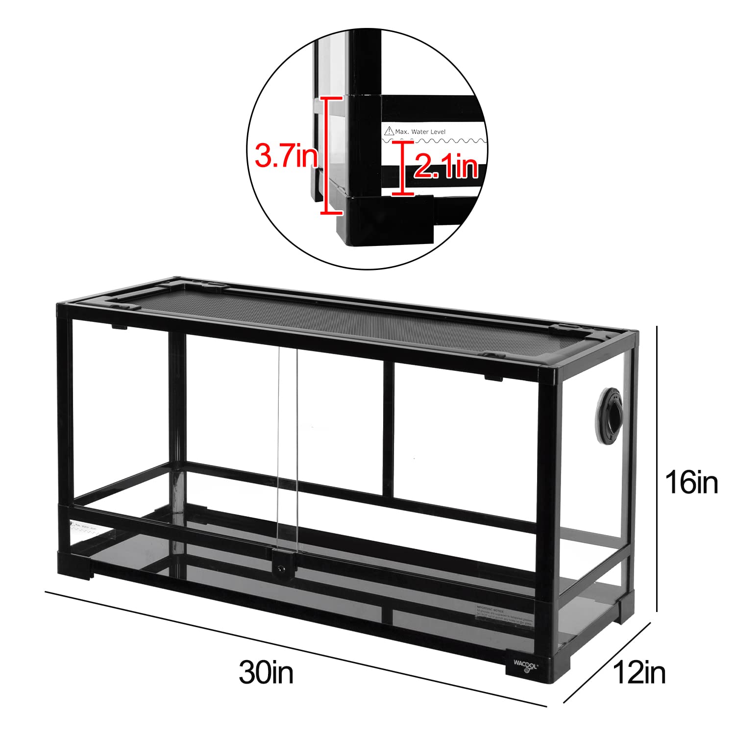 Wacool Terra Large Reptile Tank 25 Gallon, 360Full Vision Glass Reptile Terrarium With Top Mesh Lid For Beaded Dragon Lizard Gec