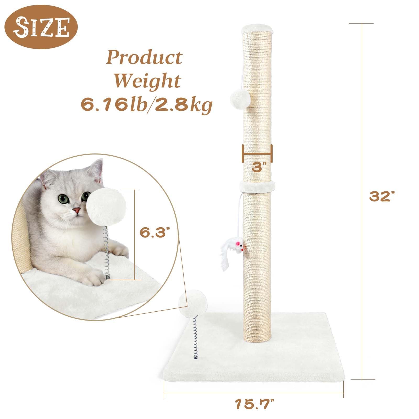ANWA 32 Tall Cat Scratching Posts for Indoor Cats, 3-in-1 Cat Scratching Post with Plush Toys, Premium Sisal Post for Cats at Al