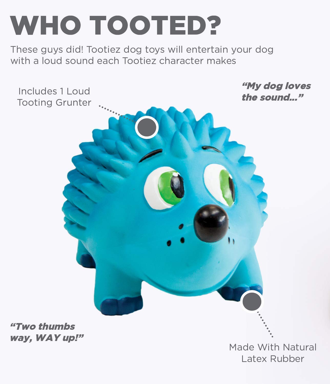 Outward Hound Tootiez Hedgehog Dog Toy, Large, Blue, Grunting Latex Rubber, Model 67812