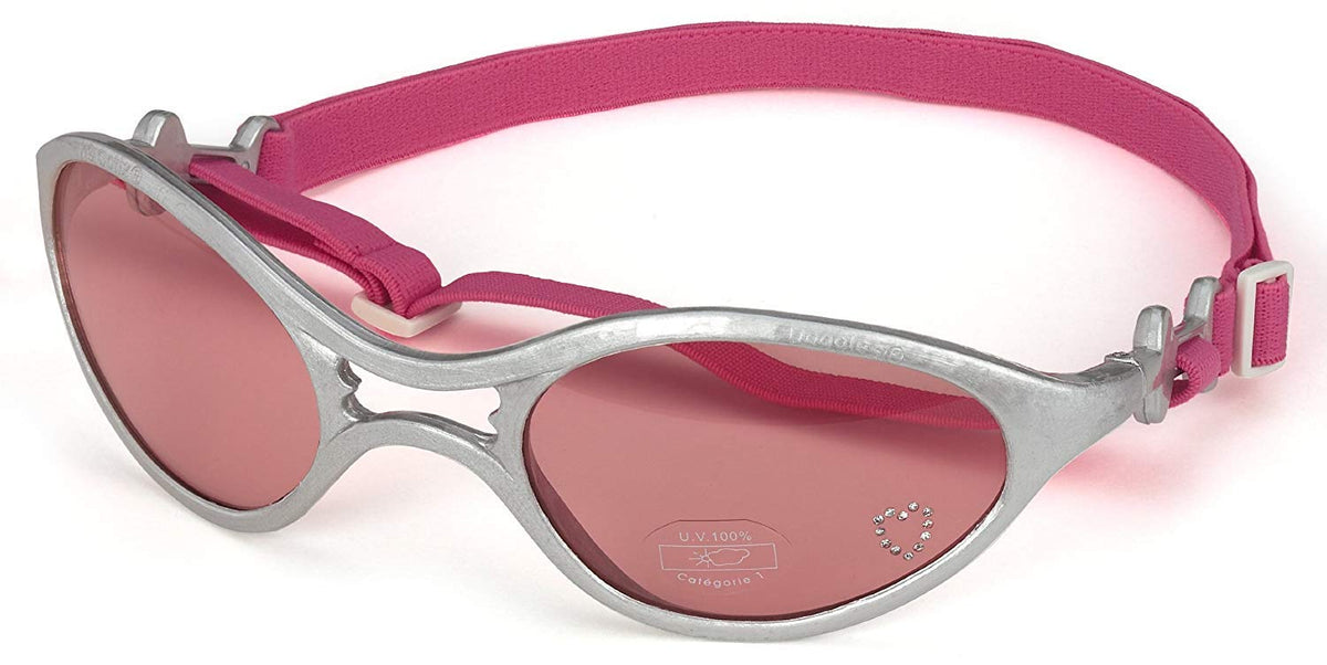 Doggles K9 Optix Shiny Silver Rubber Frame with Pink Lens Sunglasses, Large, Purple