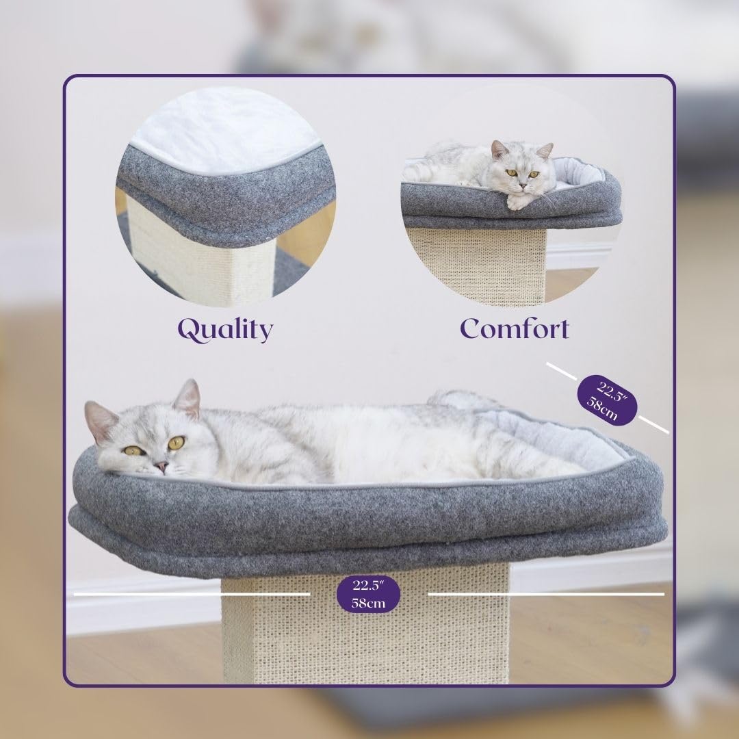 Catry 2-In-1 Mellow Cat Perch With Large Soft Felt Bed, Sisal Scratching Post, Minimalist Cat Furniture For Climbing, Scratching