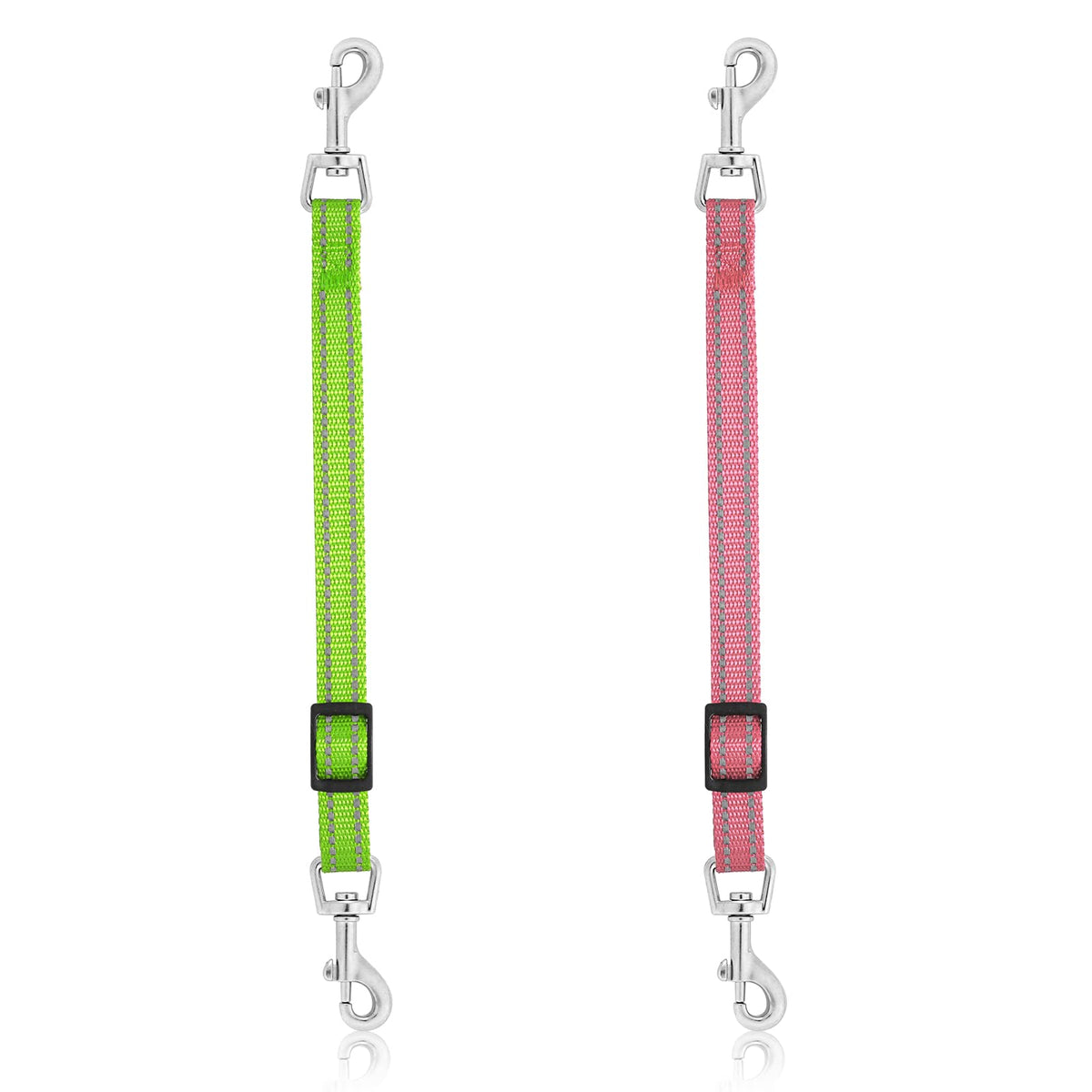 Cobee Dog Collar Clips, 2 Pcs Reflective Nylon Puppy Collar, Backup Collar, Safety Adjustable Pet Dog Collar Harness Connector, Double Ended Backup Clasp Clip For Dog Puppies(Green, Pink)