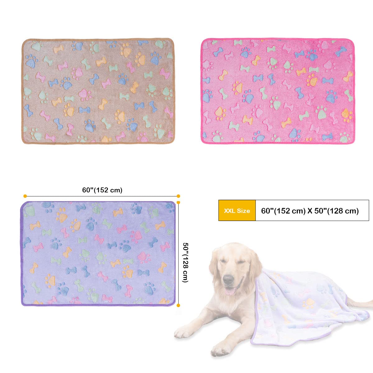 Dono 1 Pack 3 Dog Blankets, Soft Fluffy Fleece Pet Blanket Warm Sleep Mat Paw Print Design Puppy Kitten Throw Blankets Doggy Bla