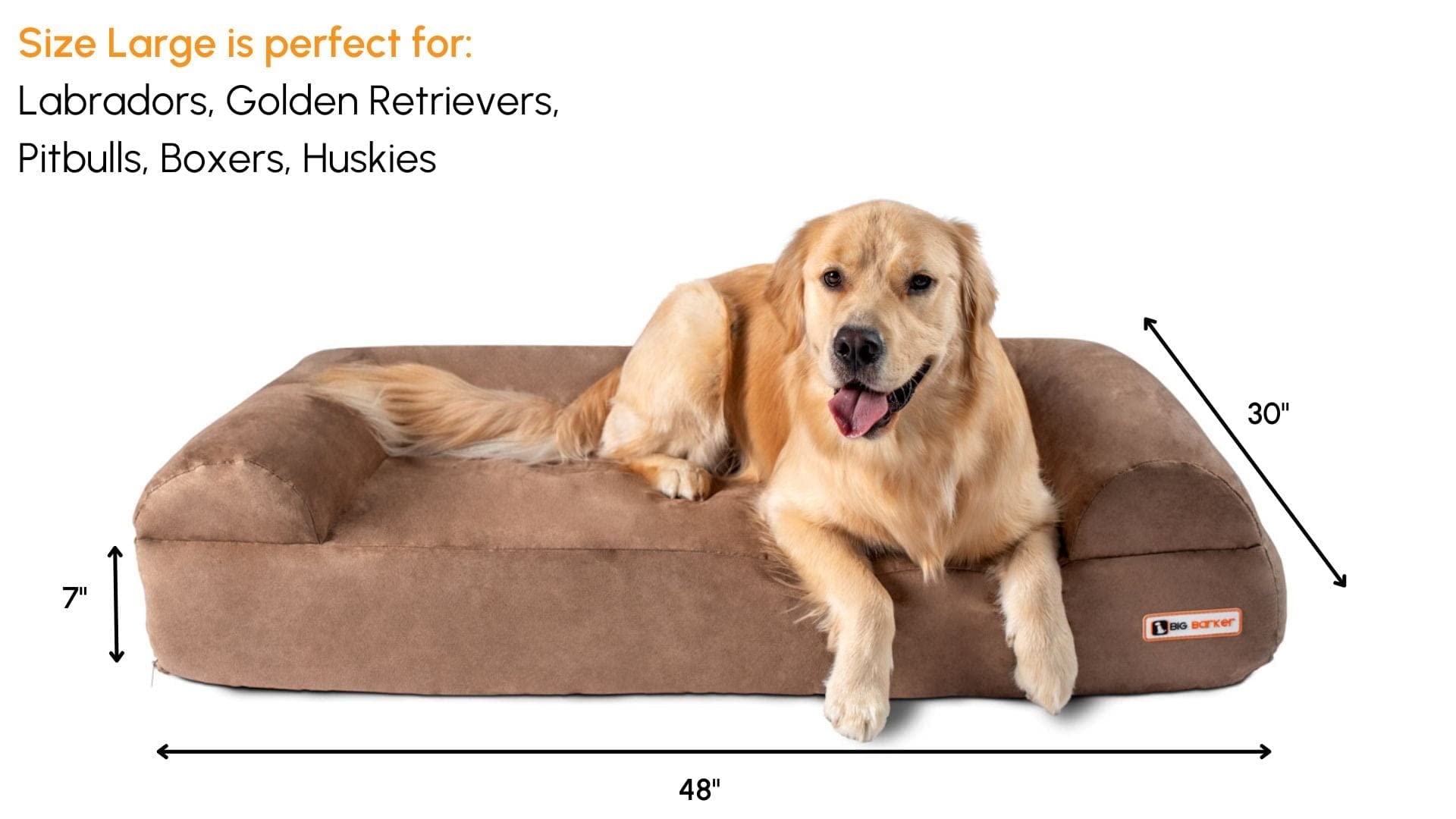 Barker Beds Sofa Dog Bed For Large Sized Dogs (Large, Khaki) - 7 Thick Soft & Comfortable Orthopedic Cushion - Durable & Washa