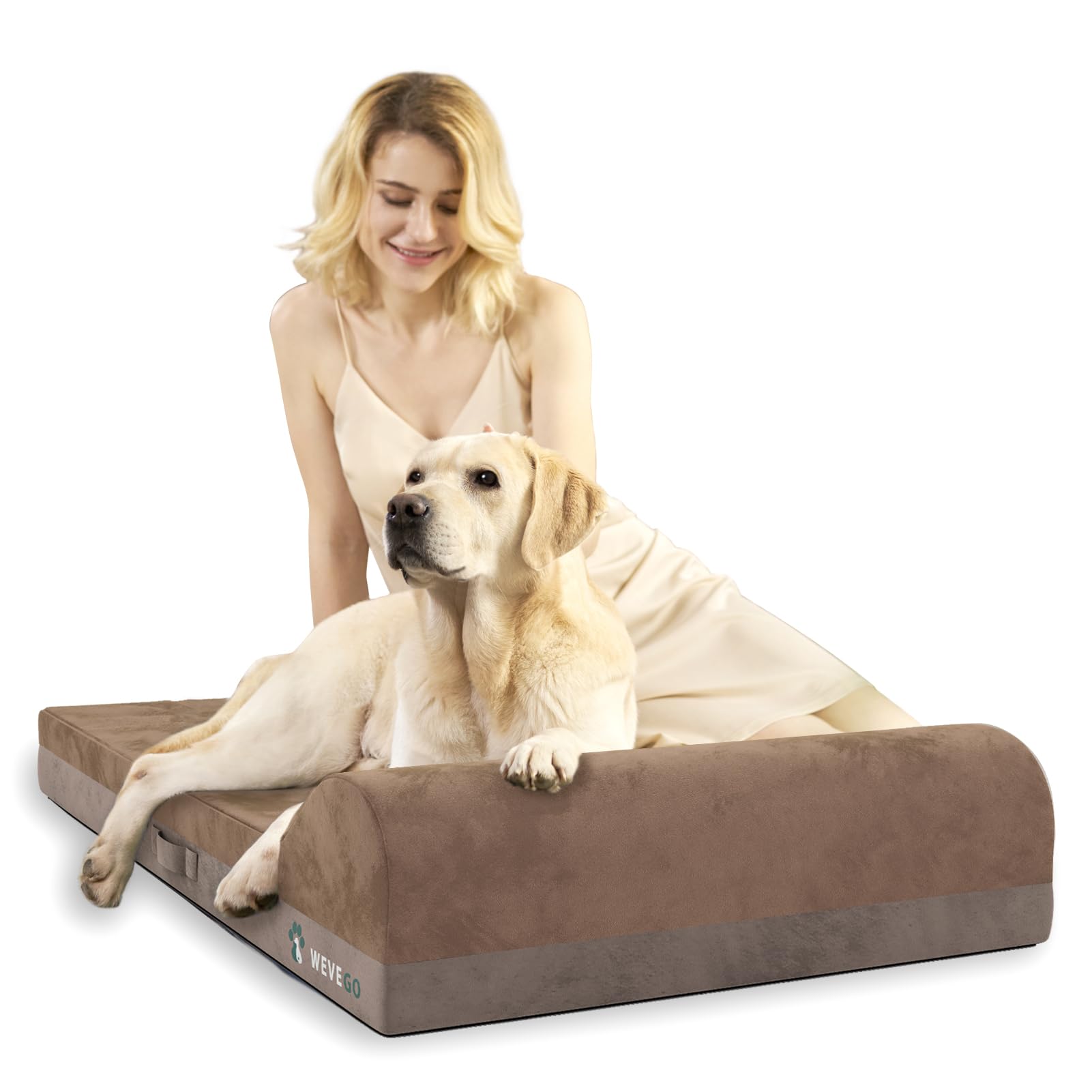 WEVEGO Orthopedic Dog Bed, 7.87inch Thick Gel Memory Foam Pet Beds with Pillow, Durable Soft Flannel Fabric with Waterproof Lin