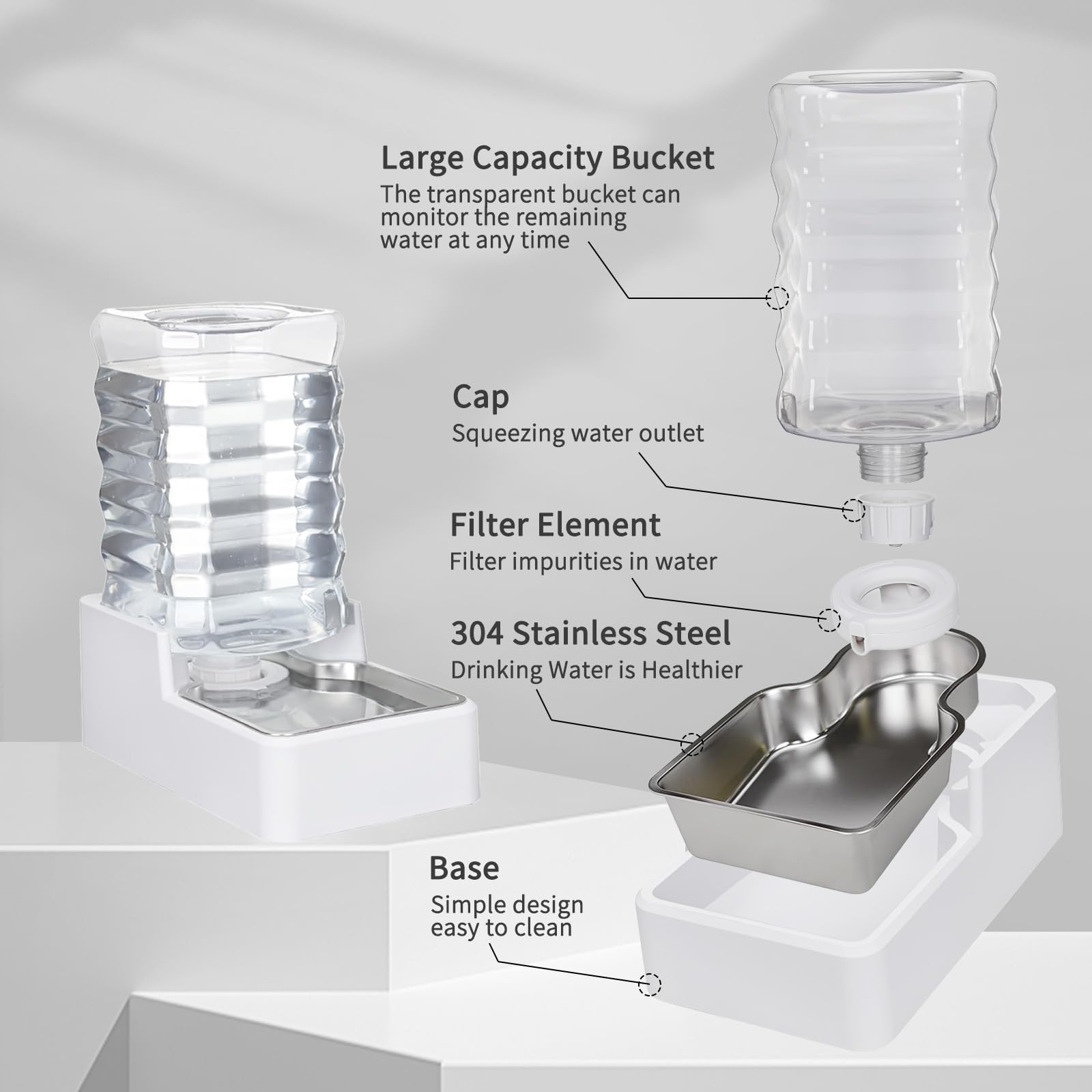 MASOCAT 8L Automatic Large Capacity Dog and Cat Water Dispenser with Stainless Steel Bowl,100% BPA-Free,Gravity Waterer,Suitable