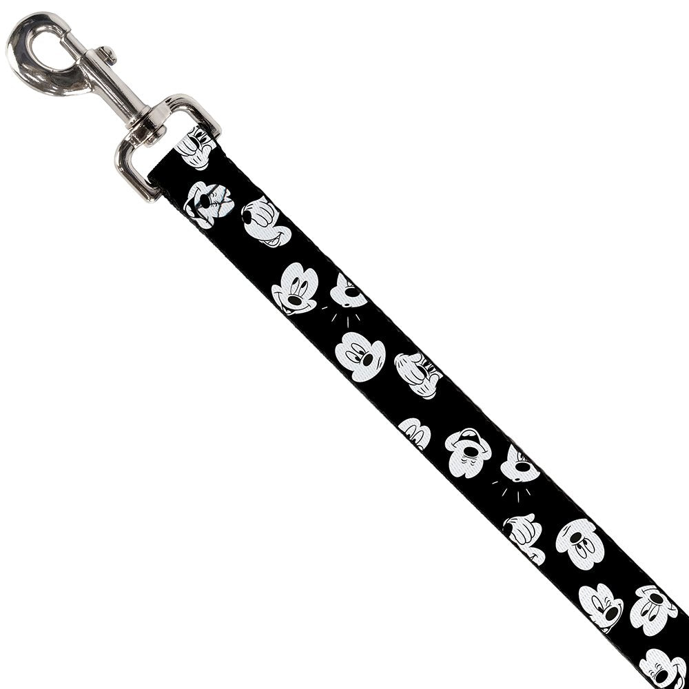 Buckle-Down Pet Leash - Mickey Mouse Expressions Scattered Black/White - 6 Feet Long - 1/2'' Wide