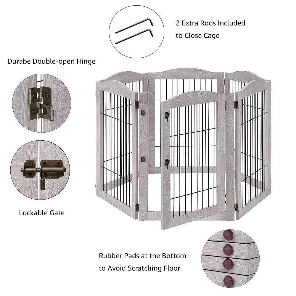 Unipaws 132?Extra Wide Dog Gate And Pet Playpen, Free Standing Tall Dog Fence With Walk Through Door, Dog Barriers For Home, Use As Indoor Dogs Cats Pen, Rabbit Pen, Baby Gate, Weathered Grey